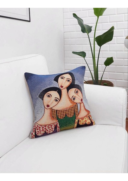 Goblen Pamuk Dokuma Kumaş Yastık Kırlent Kılıfı Pillow
