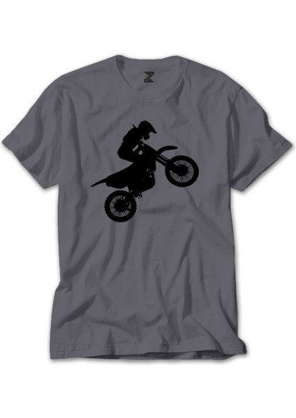 Motocross Motorcycle Siluet Gri Tişört