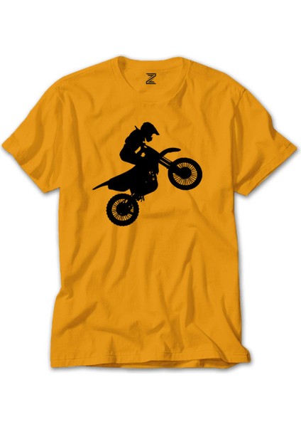 Motocross Motorcycle Siluet Sarı Tişört