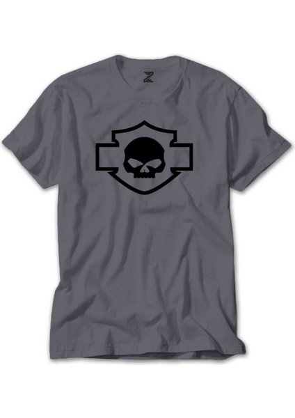 Harley Davidson Motorcycle Skull Gri Tişört