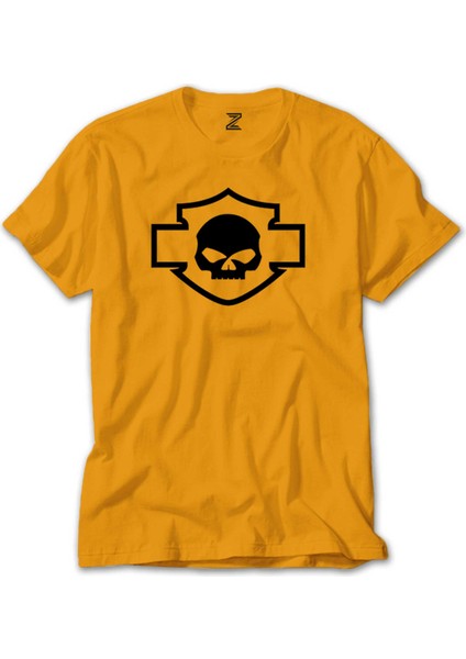 Harley Davidson Motorcycle Skull Sarı Tişört