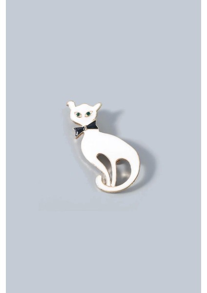 Kedi Figürlü Mine Kaplamalı Kadın Broş Yaka Iğnesi modelleri