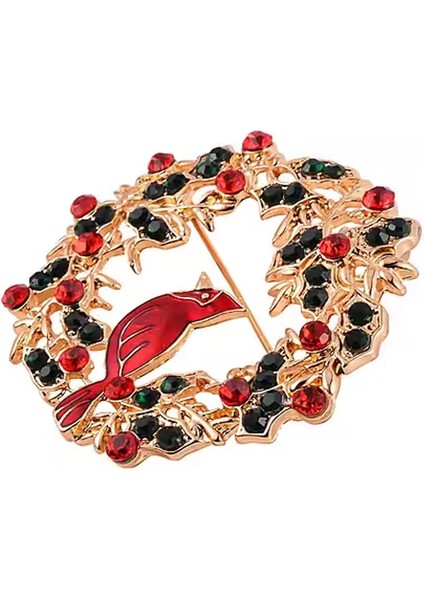 Antik Çelenk Arasında Kardinal Kuşlu Kırmızı Şans Kuşu Özel Taşlı Broş Yaka Iğnesi fiyatları