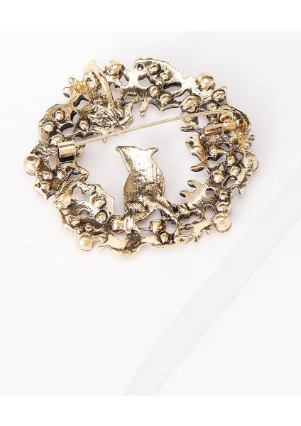 Antik Çelenk Arasında Kardinal Kuşlu Kırmızı Şans Kuşu Özel Taşlı Broş Yaka Iğnesi modelleri