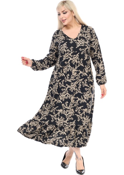 Butik Kışlık Robalı Yumoş Uzun Kollu Vizon Mercan Desenli Elbise fiyatları