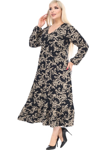 Butik Kışlık Robalı Yumoş Uzun Kollu Vizon Mercan Desenli Elbise modelleri