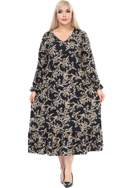 Butik Kışlık Robalı Yumoş Uzun Kollu Vizon Mercan Desenli Elbise fırsatları