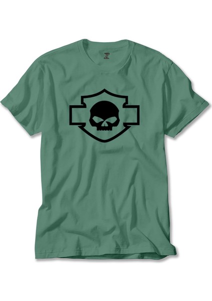 Harley Davidson Motorcycle Skull Yeşil Tişört