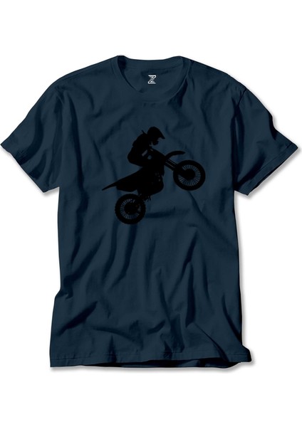 Motocross Motorcycle Siluet Lacivert Tişört
