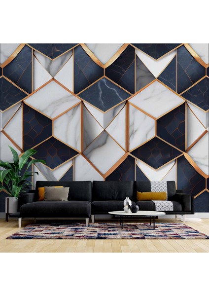 Siyah Beyaz 3 Boyutlu Mermer Temalı Duvar Kağıdı