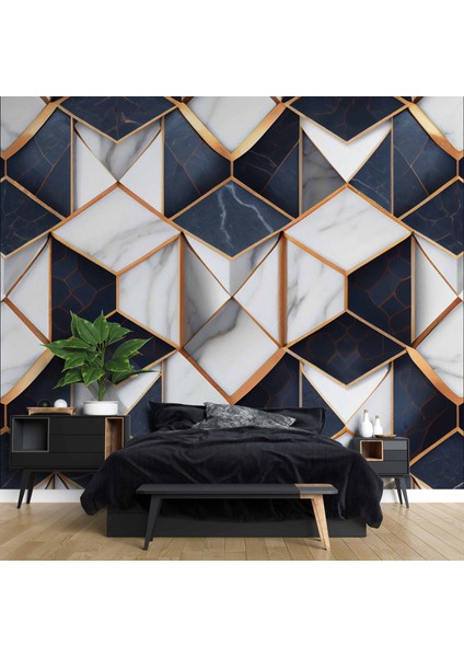 Siyah Beyaz 3 Boyutlu Mermer Temalı Duvar Kağıdı fiyatları