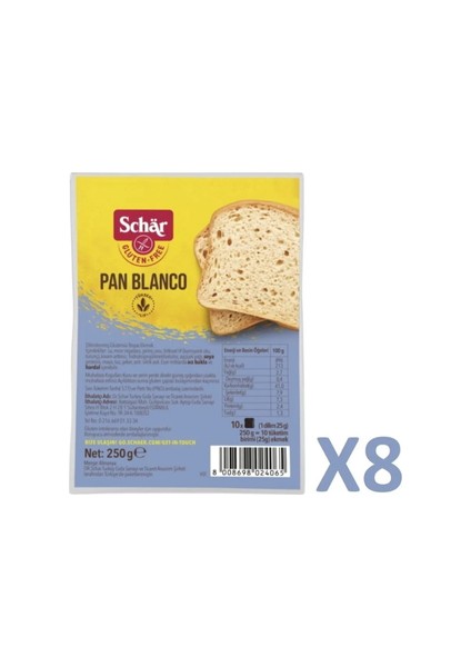 Pan Blanco Glutensiz Beyaz Ekmek 250 gr (8 Adet)