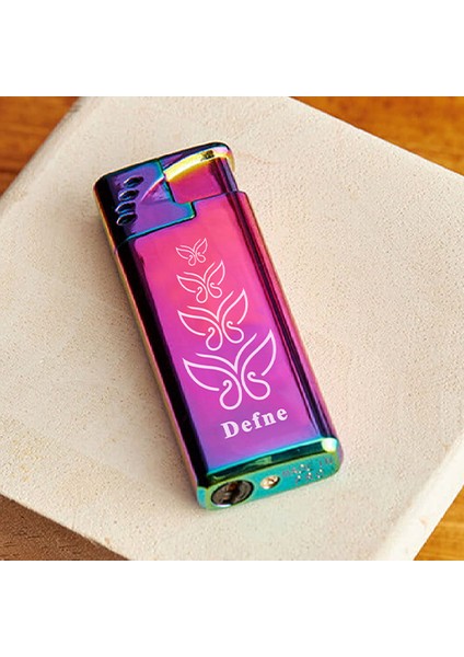 Kişiye Özel Isimli ve Kutulu Gazlı Rüzgara Dayanıklı Police Çakmak Pembe Çakmak Kelebek Baskılı