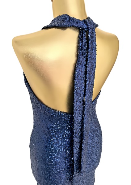 Kadın Lacivert Halter Yaka Boyundan Bağlamalı Pullu Mini Elbise fırsatları