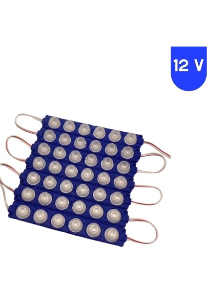 12 Volt 6 Watt 6 Lensli Mavi 3030 Smd LED Modül IP65 10 Adet Modül