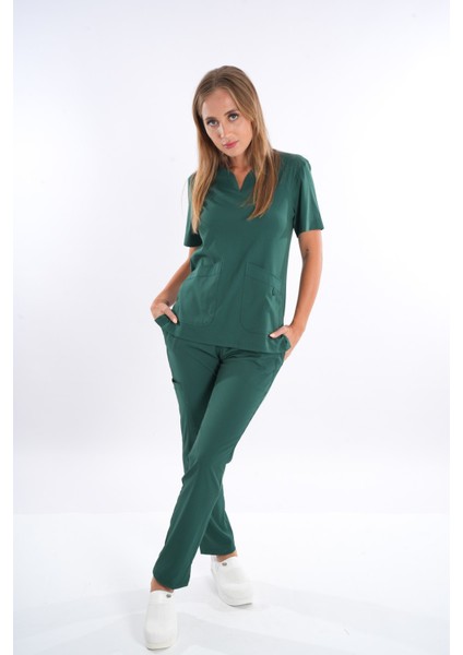 Business Model Soft Likra Ördek Başı Yeşili Doktor Hemşire Hastane Scrubs Üniforma Takımı