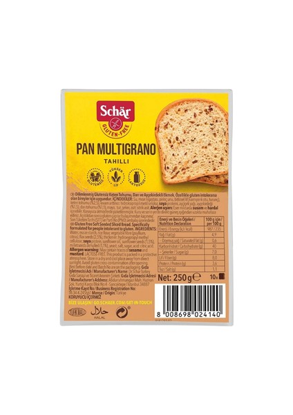 Pan Multigrano Glutensiz Ketenli Ayçekirdekli Ekmek 250 gr (8 Adet)