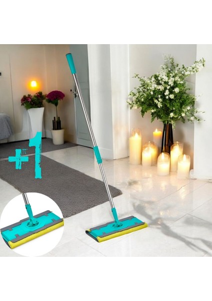 Emayhome Yengeç Mop Temizlik Seti ”turkuaz” Klipsli Mandallı Mop Çift Taraflı +1 Mikrofiber Bez