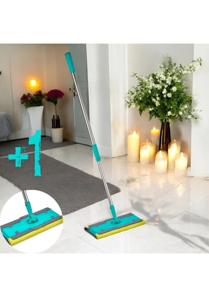 Emayhome Yengeç Mop Temizlik Seti ”turkuaz” Klipsli Mandallı Mop Çift Taraflı +1 Mikrofiber Bez