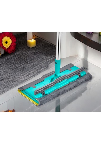 Emayhome Yengeç Mop Temizlik Seti ”turkuaz” Klipsli Mandallı Mop Çift Taraflı +1 Mikrofiber Bez