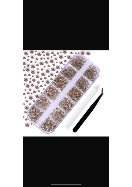 Nail Art Charm 12 Çeşit Renkli Tırnak Charms Koleksiyonu+Göz Kalemi+Ipek Kirpik Cımbızı 3'lü 2