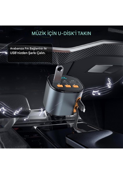 60w Geri Çekilebilir Hızlı Araç Şarj Aleti 4'ü 1 Arada Kablosuz Bluetooth Araç Kiti Araç Şarjı 12-24v Kamyon ve Araba İçin Şarj Aleti