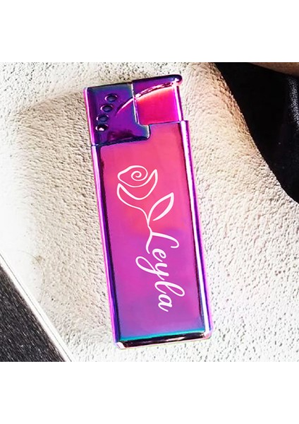 Kişiye Özel Isimli ve Kutulu Gazlı Rüzgara Dayanıklı Police Çakmak Pembe Çakmak Çiçek Gül Baskılı