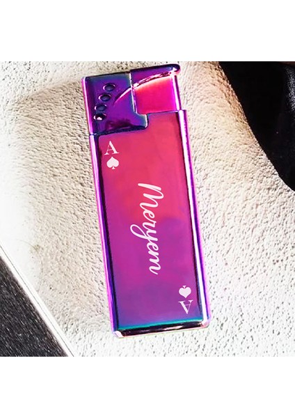 Kişiye Özel Isimli ve Kutulu Gazlı Rüzgara Dayanıklı Police Çakmak Pembe Çakmak Maça Ası Baskılı