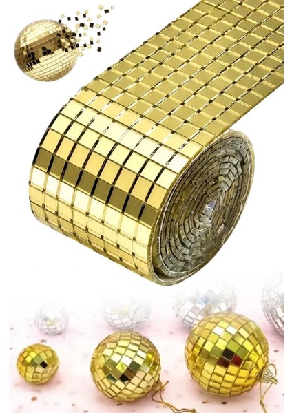 1 Metre Uzunluğunda Aynalı Mozaik Taşlı Dekor Bandı 4 cm x 1 mt Yılbaşı Süsü Disko Topu Taşlı Bant