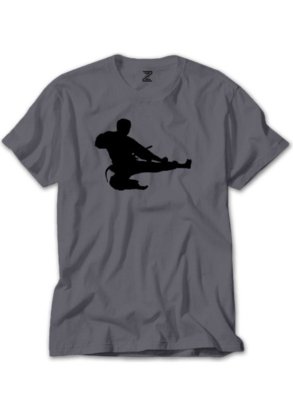 Taekwondo Karate Silhouette Gri Tişört