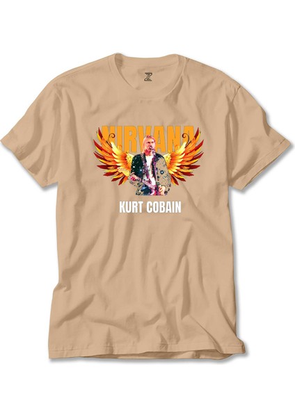 Nirvana Kurt Cobain Guitar Angel Krem Tişört