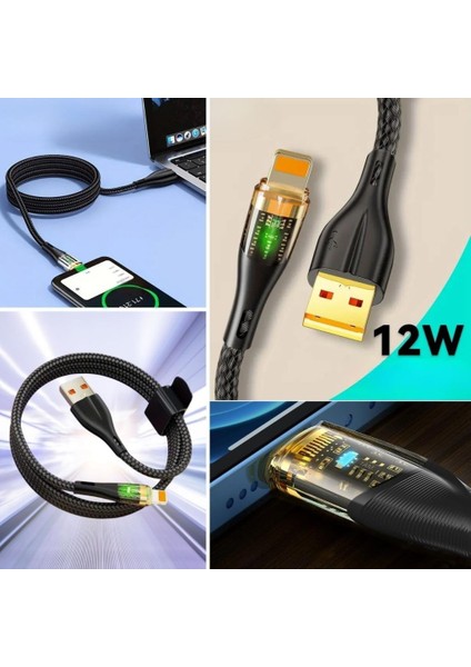 LED Işık Uçlu Sağlam Ip Kablolu USB To Lightning Hızlı Şarj Kablosu