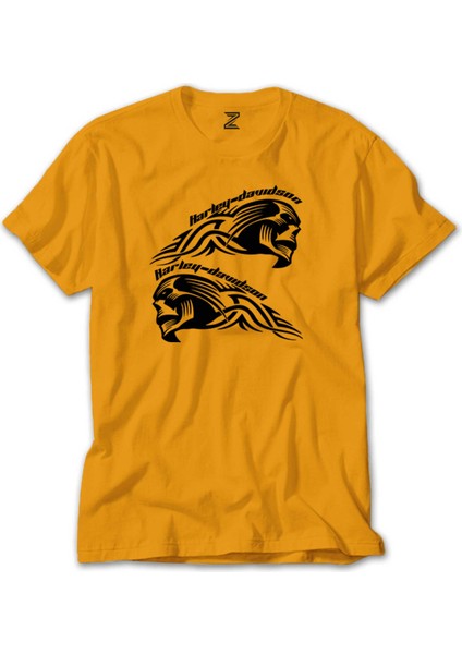 Harley Davidson Skull Text Sarı Tişört