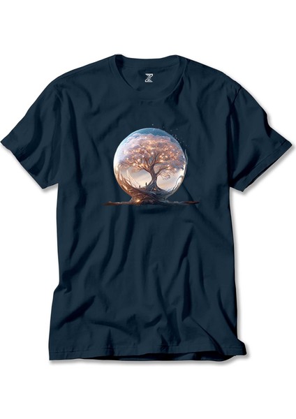 Tree Growing In Snow Gobe Lacivert Tişört