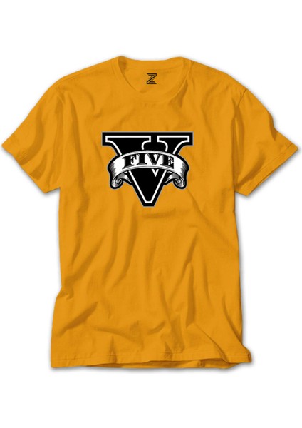 Gta Five Black Logo Sarı Tişört