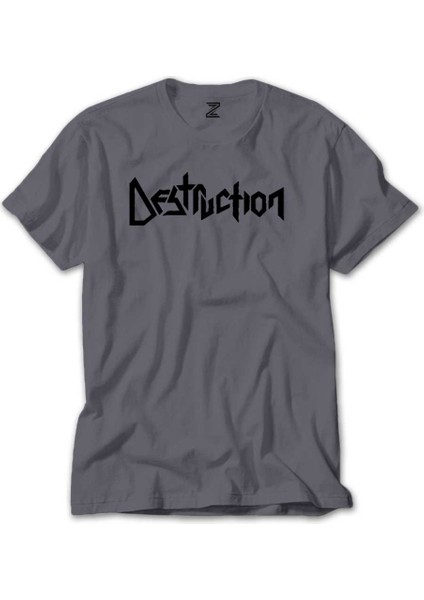 Destruction Text Gri Tişört