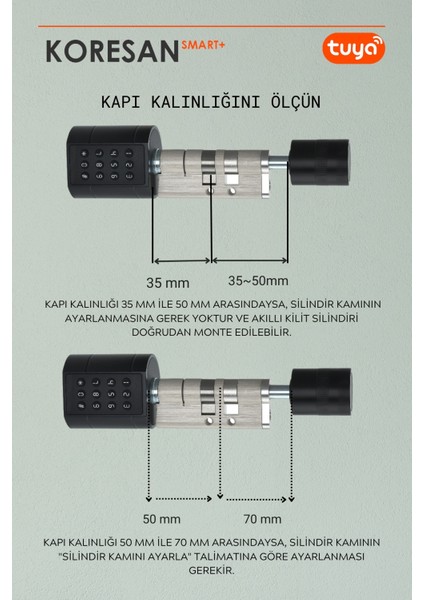 Kl2 Parmak Izi, Şifreli Akıllı Kapı Kilidi - Tuya Anroid ve Ios Destekli - Bluetooth - Siyah Renk