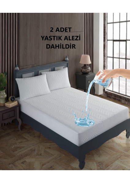 Çift Kişilik Kapitone Fitted Su Geçirmez Yastık ve Yatak Alezi Seti Yatak Koruyucu