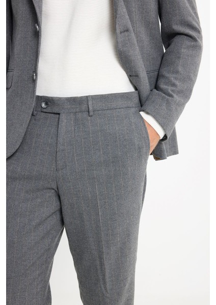 Slim Fit Dar Kesim Kırlangıç Yaka Çizgili Kapak Cepli Esnek Koyu Gri Takım Elbise indirimleri