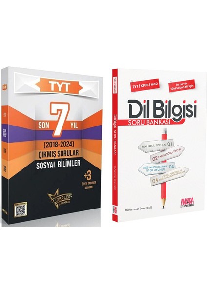TYT Sosyal Bilimler Çıkmış Sorular Son 7 Yıl ve AKM Dil Bilgisi Soru Bankası Seti 2 Kitap