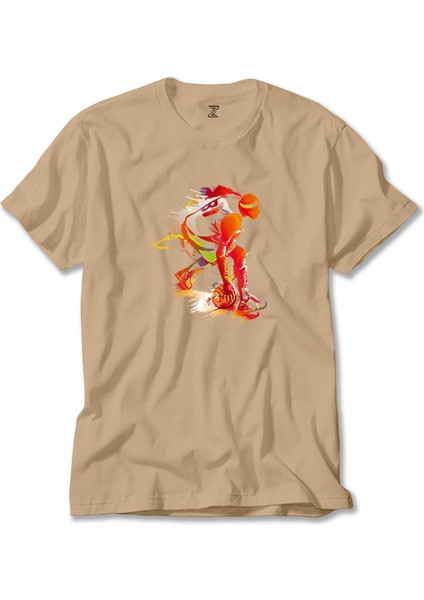 Red Basketball Between The Legs Krem Tişört