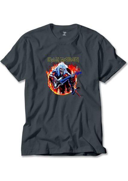 Iron Maiden Fire Füme Tişört
