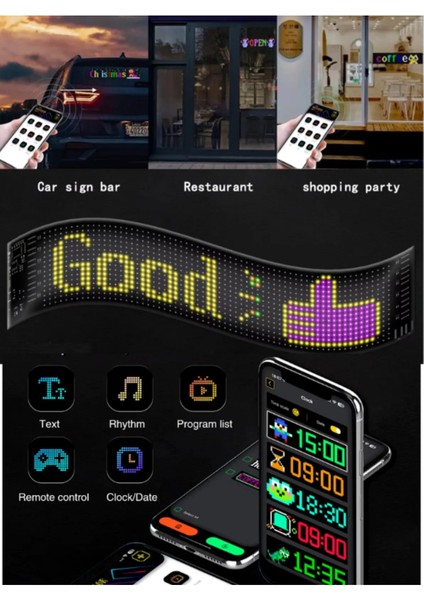 LED Ekran Matrix Panel Cama Yapışan En Büyük Boy 16X96 Telefon App Kontrol Digital Araba Yazısı
