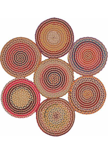 Luke 414 Renkli Yuvarlak Halı Bohem Örgü Hasır Kilim Dekoratif Mutfak Balkon Banyo Halısı