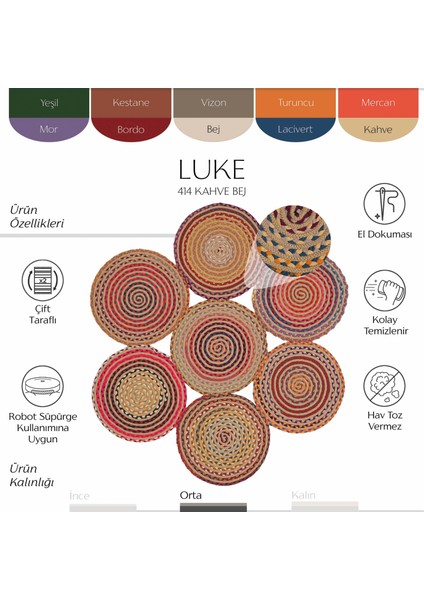 Luke 414 Renkli Yuvarlak Halı Bohem Örgü Hasır Kilim Dekoratif Mutfak Balkon Banyo Halısı fiyatları