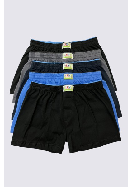 Karışık Renkli Erkek Çocuk Boxer 5'li Paket Düz Klasik Rahat Kesim %100 Pamuklu