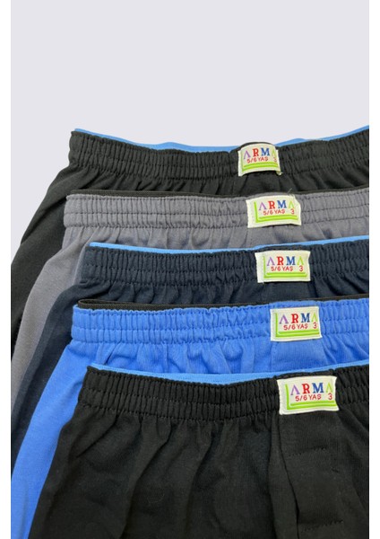 Karışık Renkli Erkek Çocuk Boxer 5'li Paket Düz Klasik Rahat Kesim %100 Pamuklu