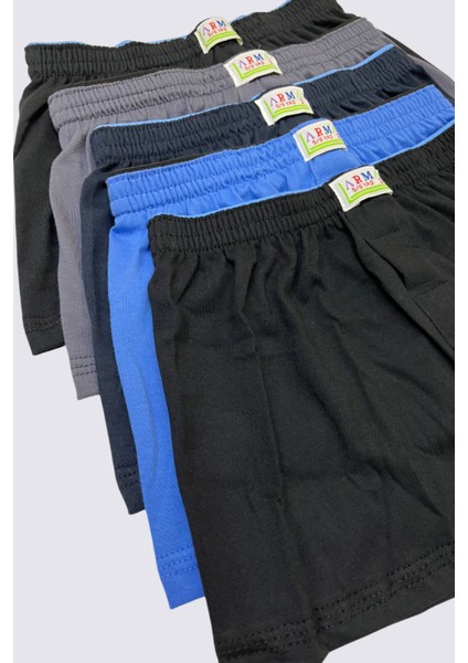 Karışık Renkli Erkek Çocuk Boxer 5'li Paket Düz Klasik Rahat Kesim %100 Pamuklu