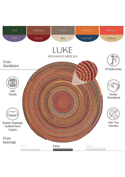 Luke 409 Renkli Yuvarlak Halı Bohem Örgü Hasır Kilim Dekoratif Mutfak Balkon Banyo Halısı fiyatları