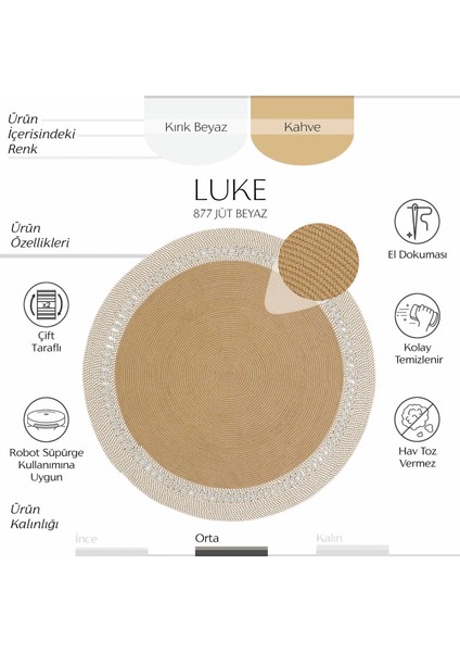 Cool Halı luke 877 Bej Yuvarlak Halı Dekoratif Antre Hol Halısı Mutfak Halısı Hasır Balkon Halısı Banyo Halısı